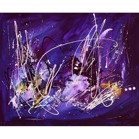 Tableau Abstrait Violet Design Peint La Main