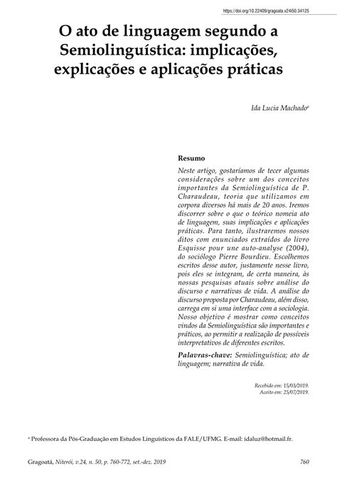 Pdf O Ato De Linguagem Segundo A Semiolinguística Implicações