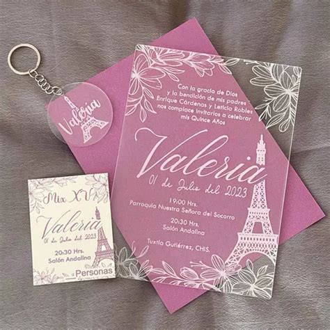 35 Invitaciones Acrilico Paris Xv Años 15 Llaveros Obsequio Envío gratis