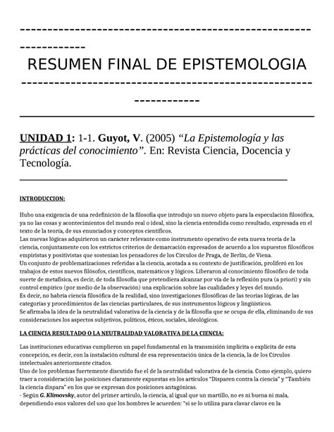 Resumen Epistemologia RESUMEN FINAL DE EPISTEMOLOGIA UNIDAD 1 1 1