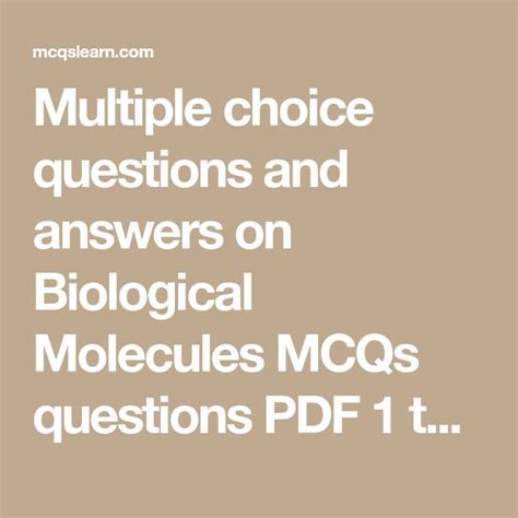 Multiple Choice Questions And Answers On Biological Molecules MCQs