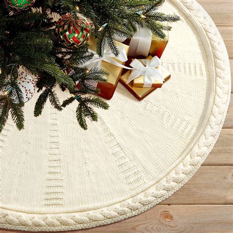 Ayieyill Christmas Tree Skirt, 48 inches White Tree Skirt Luxury Cable ...