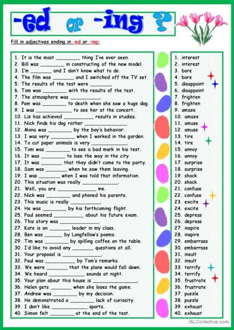 60 Adjectives With Ed Or Ing English ESL Worksheets Pdf