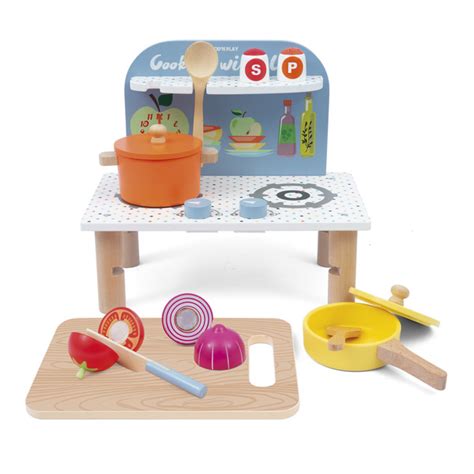 Mini Cuisine En Bois Avec L Gumes D Couper Wood N Play King Jouet