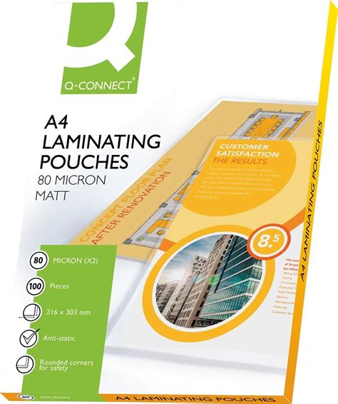 Q Connect Matt A4 Laminating Pouch 80 Micron Pack Of 100 Kf24057