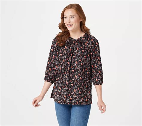 Denim And Co Printed Heavenly Jersey 3 4 Sleeve Top