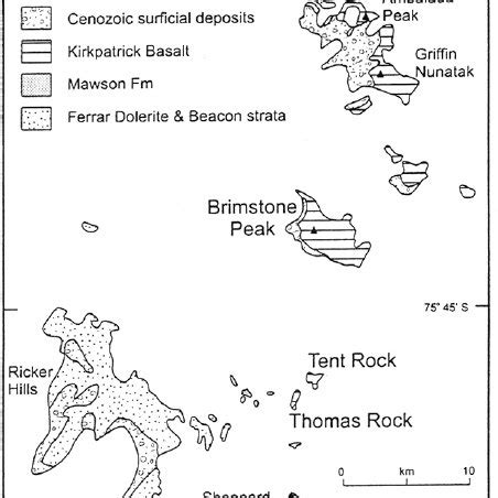 Map of the Transantarctic Mountains showing exposure of the Kirkpartick ...