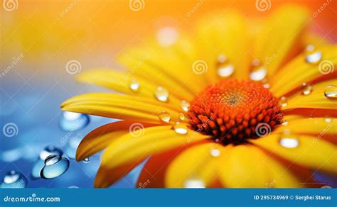 A Yellow Flower With Water Droplets On It Ai Stock Image Image Of