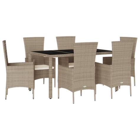 Ensemble À Manger De Jardin Et Coussins 7 Pcs Beige Poly Rotin à Prix