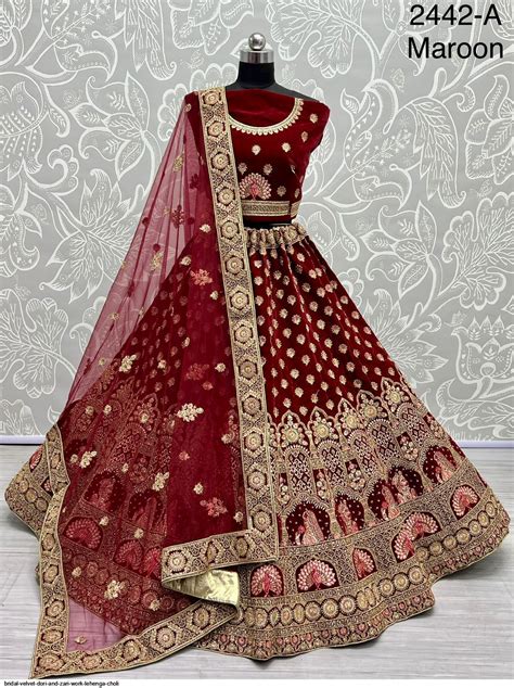 BRIDAL VELVET DORI AND ZARI WORK LEHENGA CHOLI