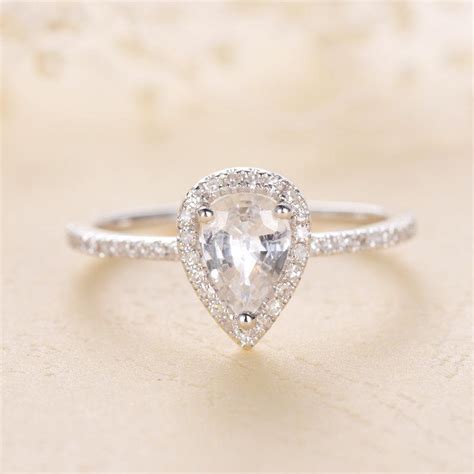 Engagement Ring Pear White Sapphire Pear Shaped Engagement Ring Pear