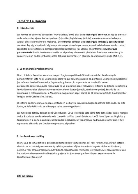 Organizaci N Constitucional Del Estado Completos Tema La Corona