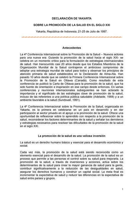 1997 Declaracion De Yakarta DeclaraciÓn De Yakarta Sobre La PromociÓn