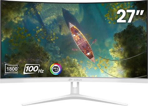 CRUA 27 Curved White Monitor Full HD1920x1080P VA Panel 1800R 100HZ 99