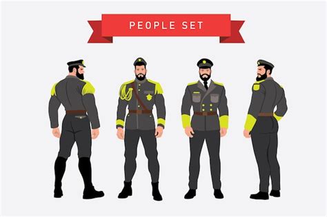 Satz Von Polizisten Polizist In Uniform Vektor Illustration Premium