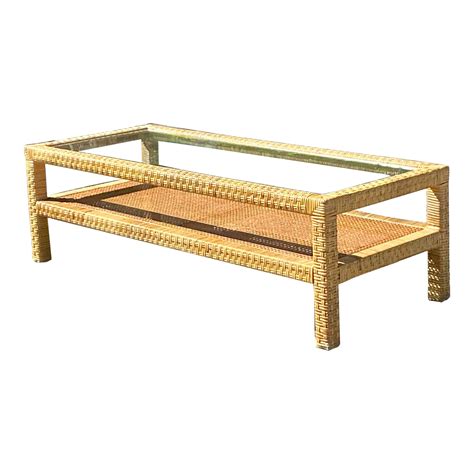 Vintage Costal Woven Rattan Coffee Table | Chairish