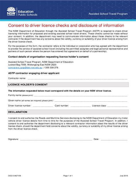 Fillable Online Consent To Driver Licence Checks And Disclosure Of