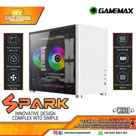 Casing Gamemax Spark White Mini Tower Matx Case Dual Tempered Glass