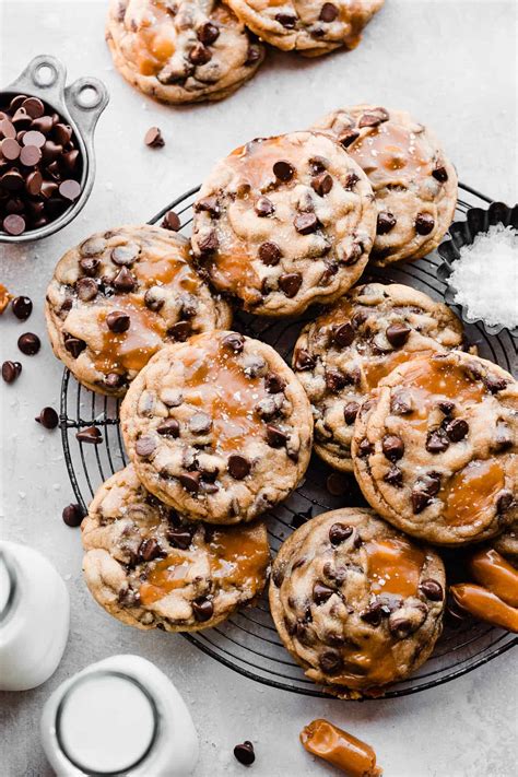 Salted Caramel Chocolate Chip Cookies Blue Bowl