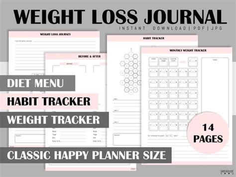 Weight Loss Planner Printable Classic Happy Planner Inserts Etsy