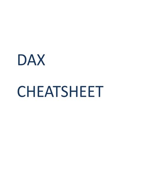 Dax Cheat Sheet Pdf Arithmetic Mean Median