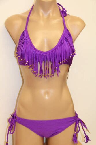 New Raisins Swimsuit Bikini Pc Set Fringe Bra Sz L Purp Sweet Pea Ebay