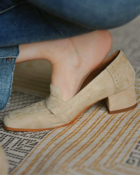 Square Toe Suede Hollow Out Design Chunky Loafers Verytown