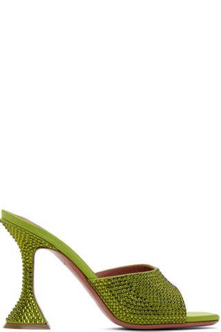 Green Lupita Crystal Heeled Sandals By Amina Muaddi On Sale