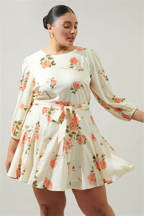 Morning Blush Floral Collins Godet Mini Dress Curve Sugarlips