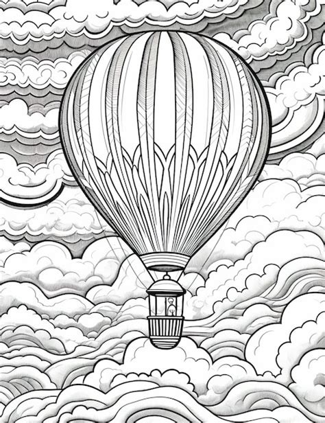 Un dibujo en blanco y negro de un globo aerostático imagen generativa