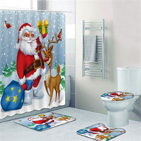 Pcs Christmas Shower Curtain Set With Rug Farmhouse Shower Curtain