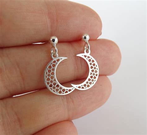 Crescent Moon Earrings Sterling Silver Dangle Moon Earrings Etsy Etsy Earrings Moon