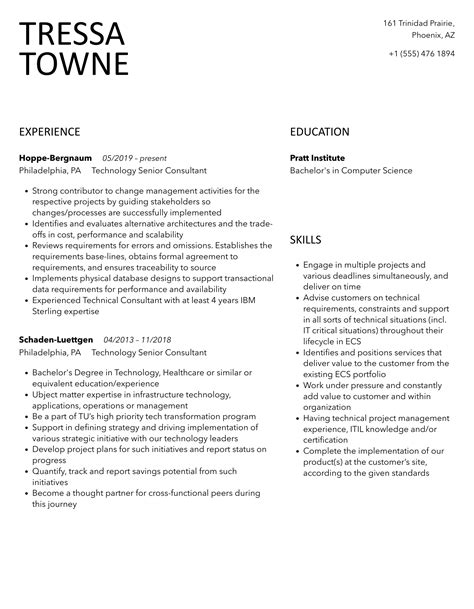 Technology Senior Consultant Resume Samples Velvet Jobs