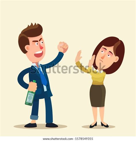 Drunk Man Beats His Wife Home Stock Vector Royalty Free