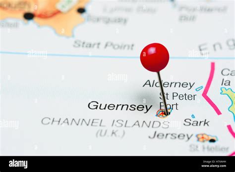 St Peter Port pinned on a map of UK Stock Photo - Alamy