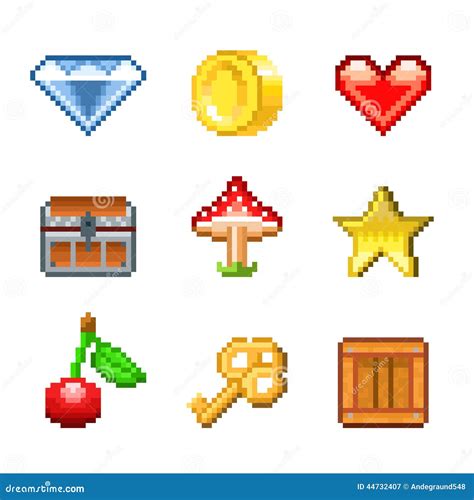 Pixel Objects For Games Icons Vector Set Stock Vector Illustration Of