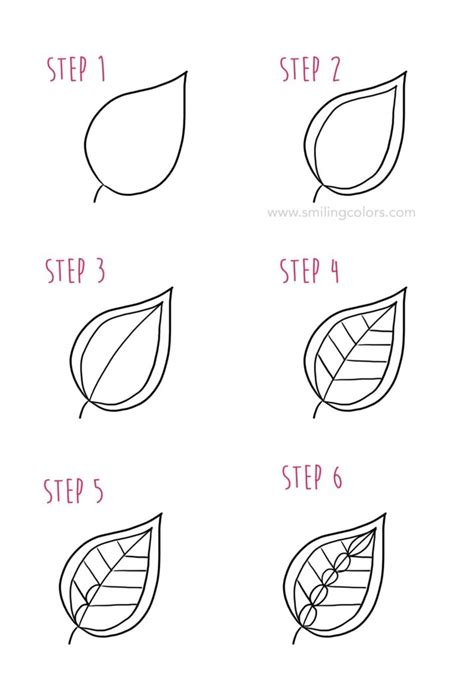 Leaf Drawing Step By Step 10 Simple Ways Smiling Colors