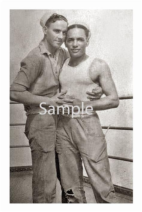 Vintage 1940 S Photo Reprint Affectionate Sailors Hug Hold Hands Gay