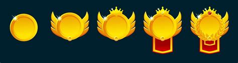 Set Of Game Rank Badges Level Up Icons Ranking Awards Vector