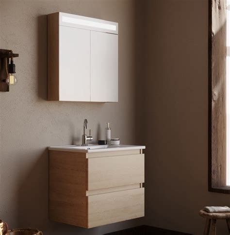 Serie Emilia Badkamerkast Spiegelkast 65 Cm Licht Eiken MDF