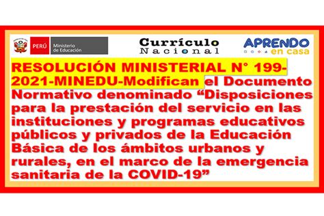 RESOLUCIÓN MINISTERIAL N 199 2021 MINEDU Modifica el Documento