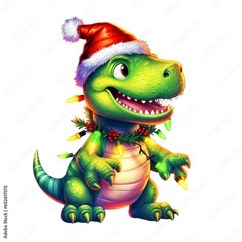 Cute T Rex With Christmas Lights Clipart Christmas T Rex Dinosaur