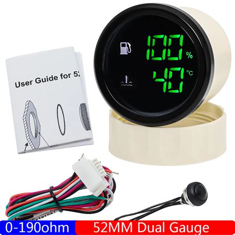 Only Dual Gauge 0 190 Ohm Fuel Level Gaugewater Temperature Meter With Alarm Digital 52mm