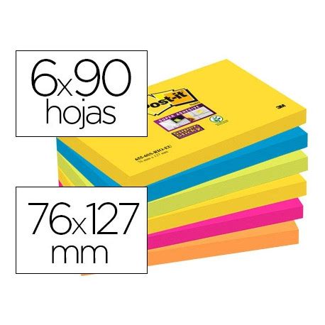 BLOC DE NOTAS ADHESIVAS QUITA Y PON POST IT SUPER STICKY 76X127 MM CON