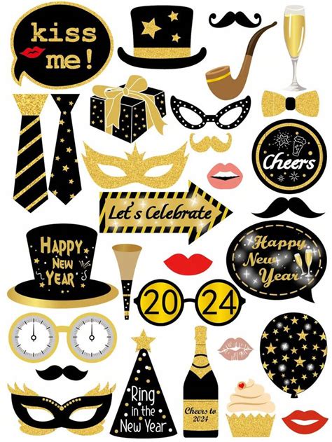 New Years Photo Booth Props 2024 Pack Of 30 New Years Eve Photo