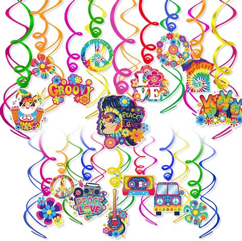 Howaf 60s Hippie Theme Party Hanging Swirls Decoration