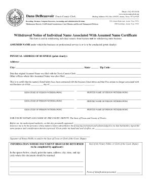 Fillable Online Assumed Name Certificate Travis County Clerk Fax