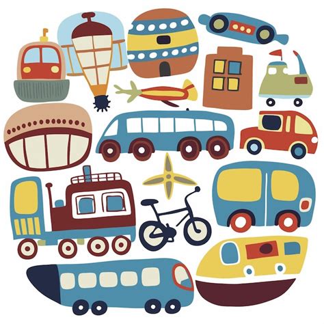 premium vector colorful cartoon vehicles   circular arrangement