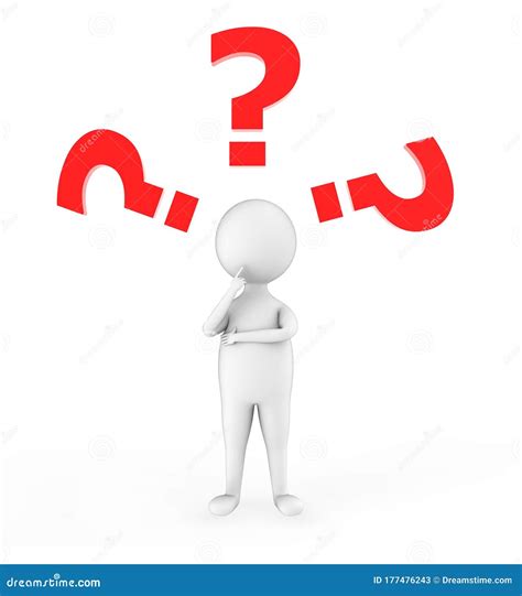 3d Man Thinking With Red Question Marks Over Head Stock Illustration