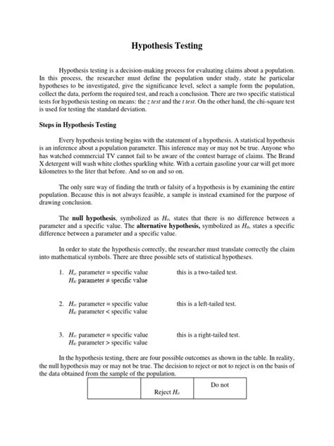 4 Hypothesis Testing 1 Sample Mean For Students | PDF | Type I And Type Ii Errors | Statistical ...